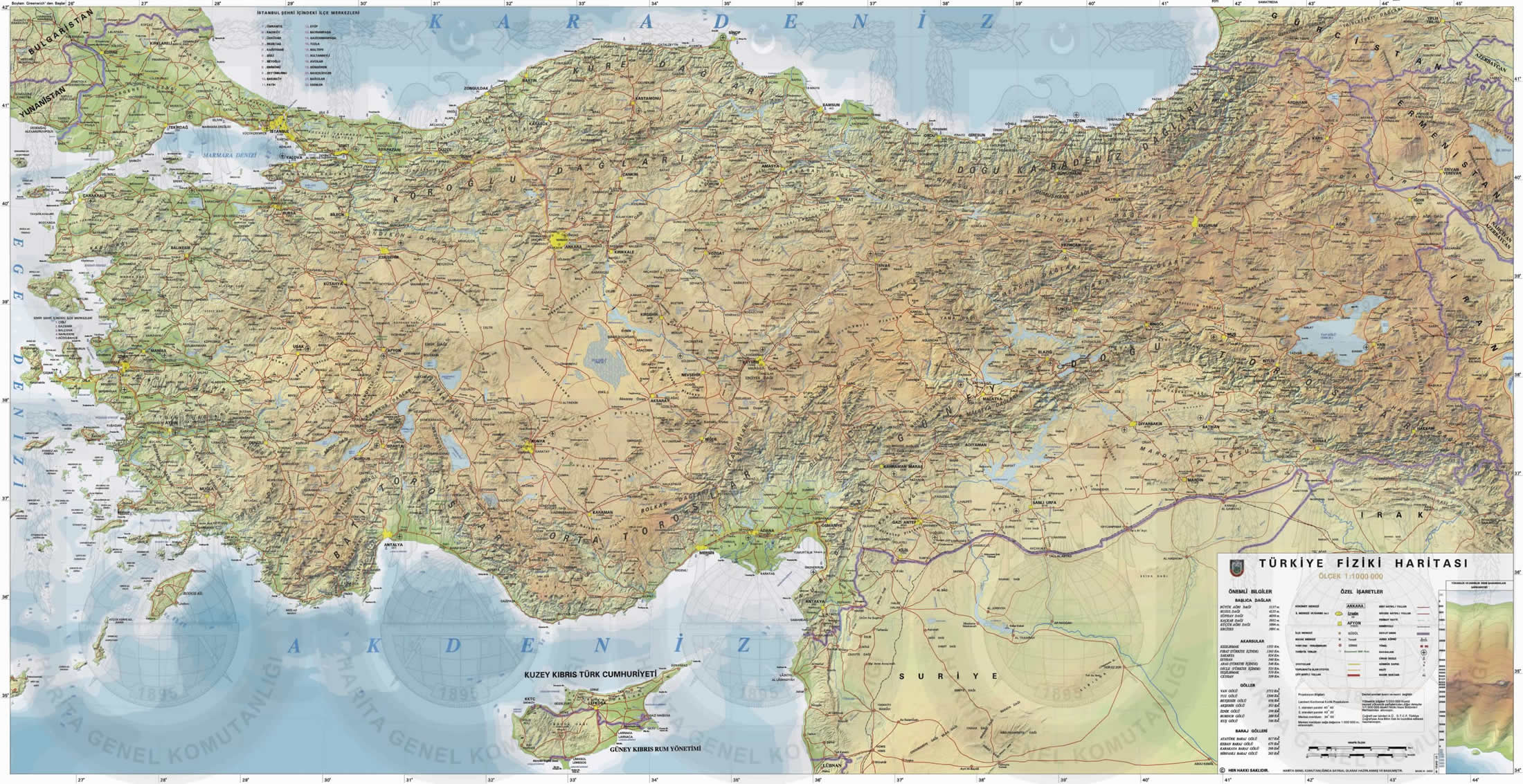 turkei physikalisch karte