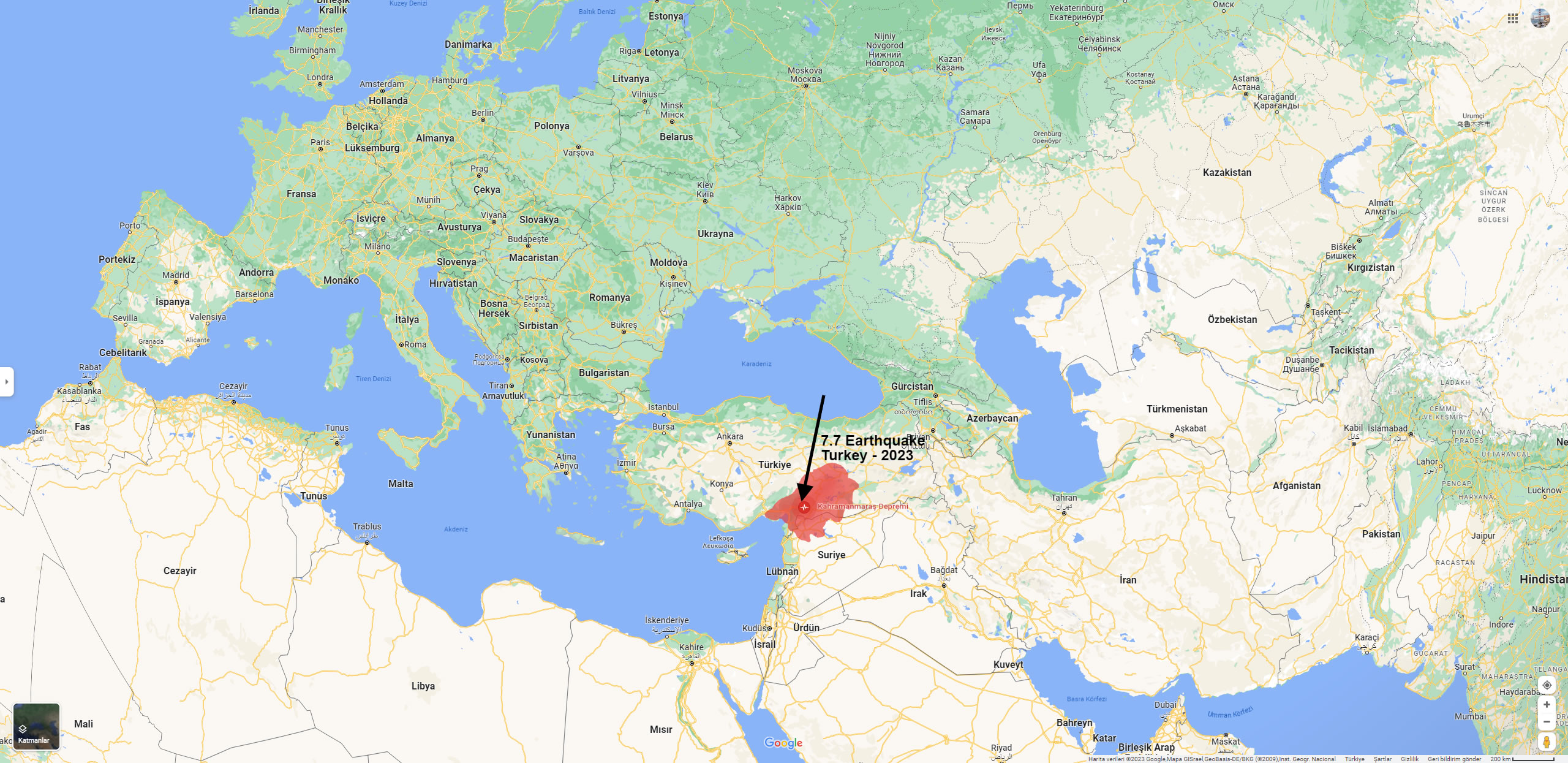 Türkei 7.7 Erdbeben 2023 Karte