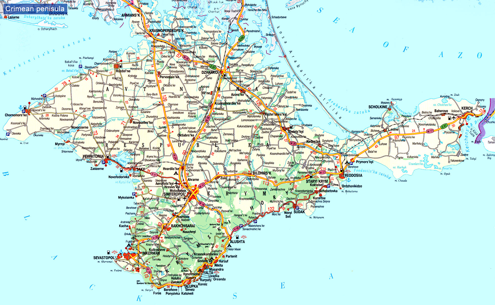 Карта Крыма подробная автомобильная