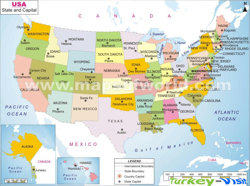 Karte von USA Capitals