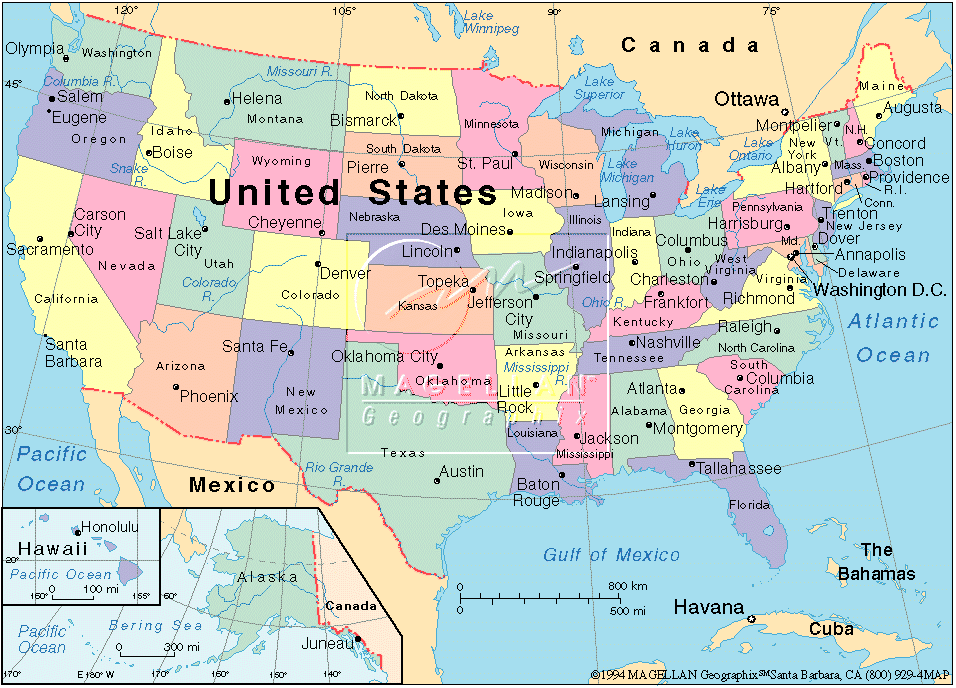US States Major stadte Map