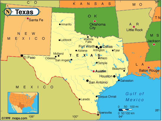 texas karte staat boundries