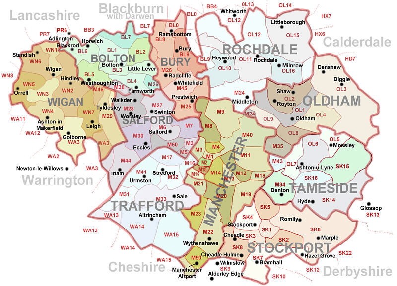 Manchester postcodes karte