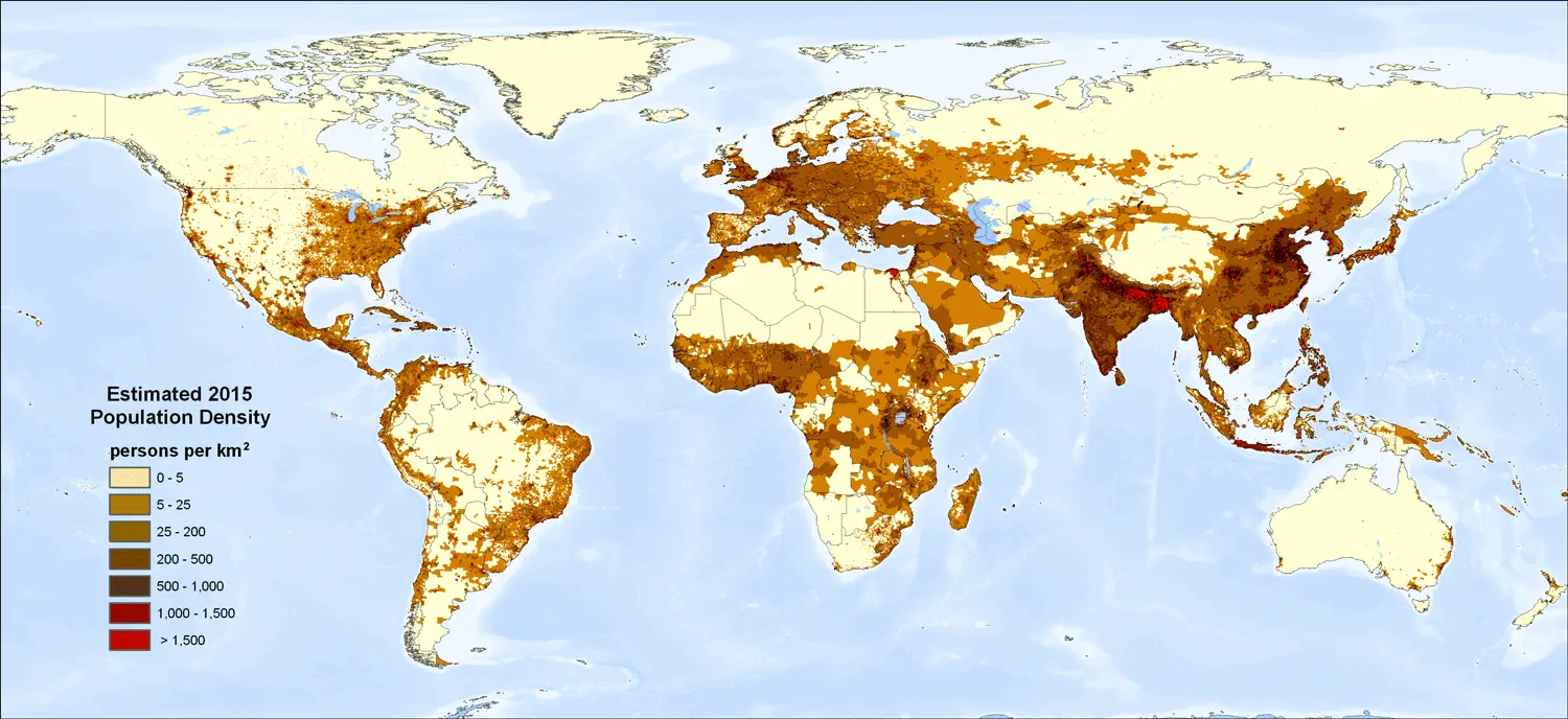Globale weltkarte bevoelkerungsdichte