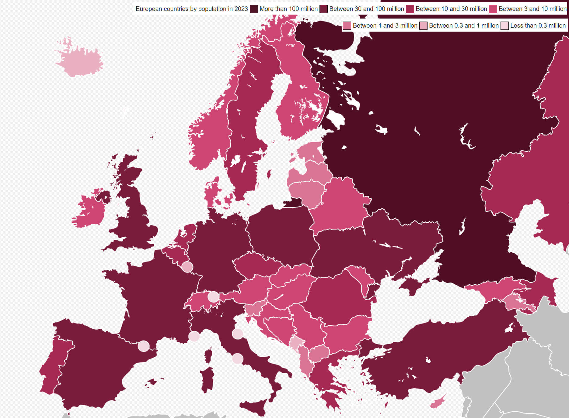 Karte europaeische laender nach bevoelkerung 2023