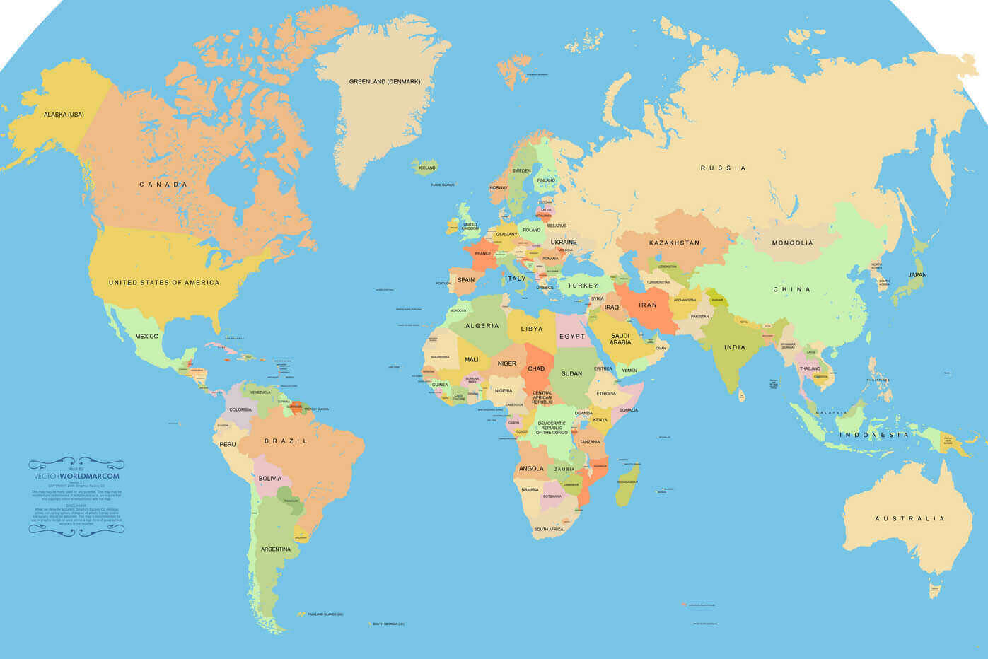 Politische Welt karte mit laendern zum herunterladen