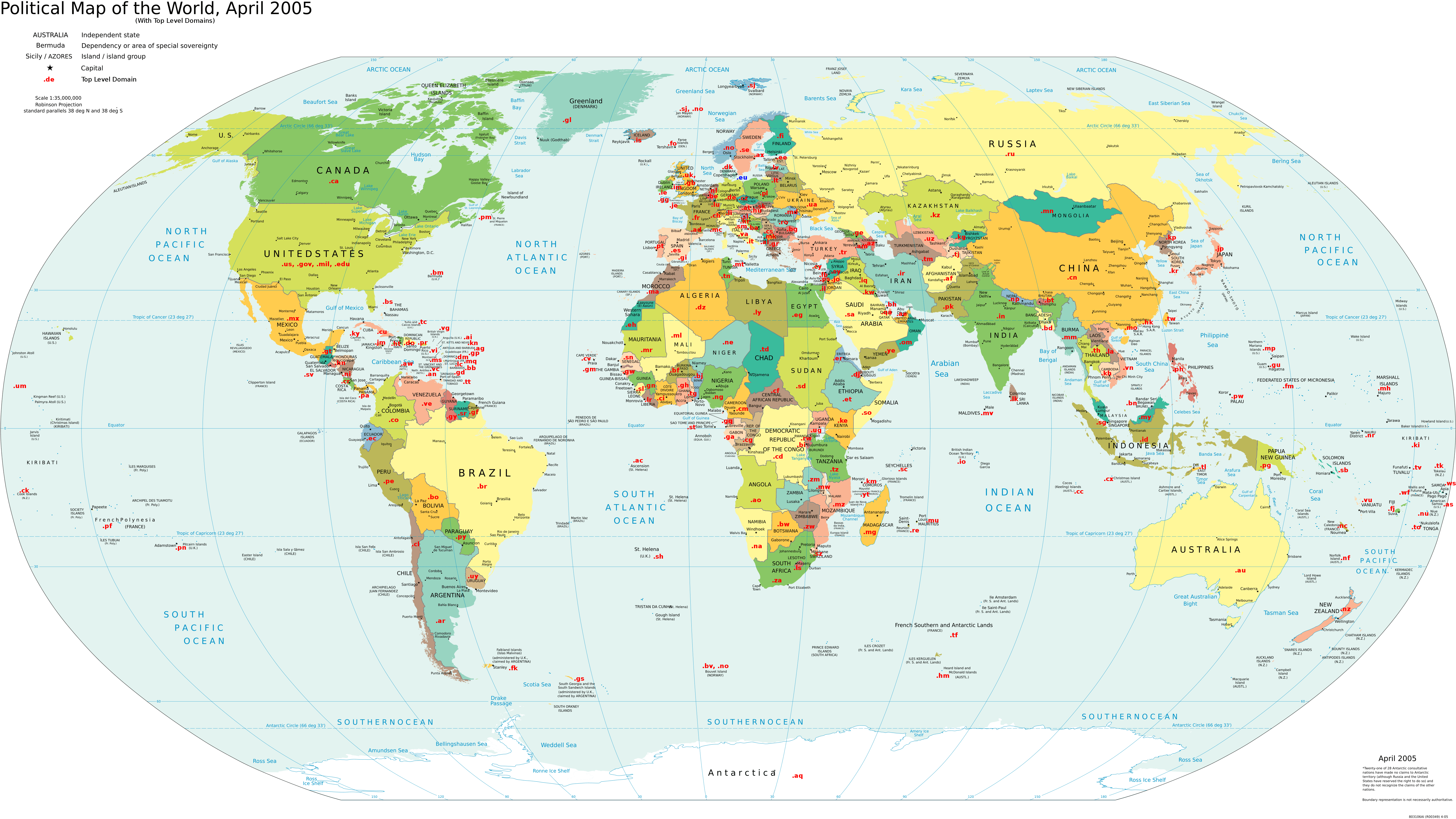 Karte der domain endungen der Welt