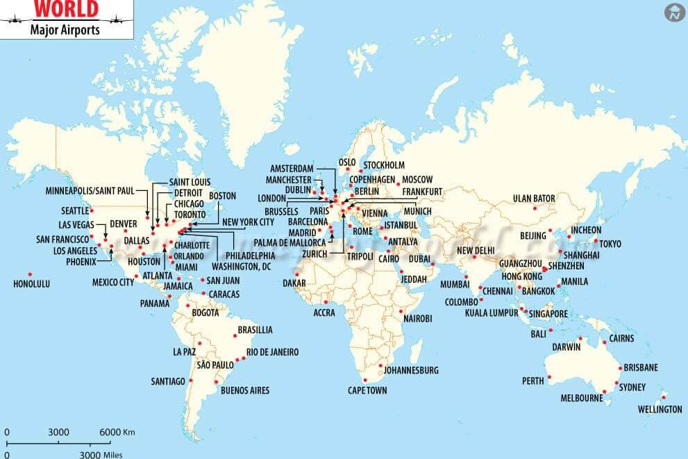 Karte der wichtigsten flughaefen der Welt