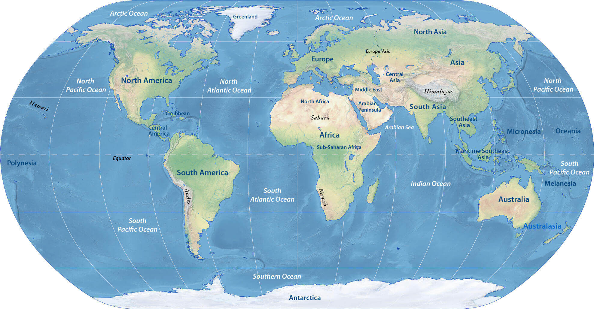 topographische karte der weltkontinente