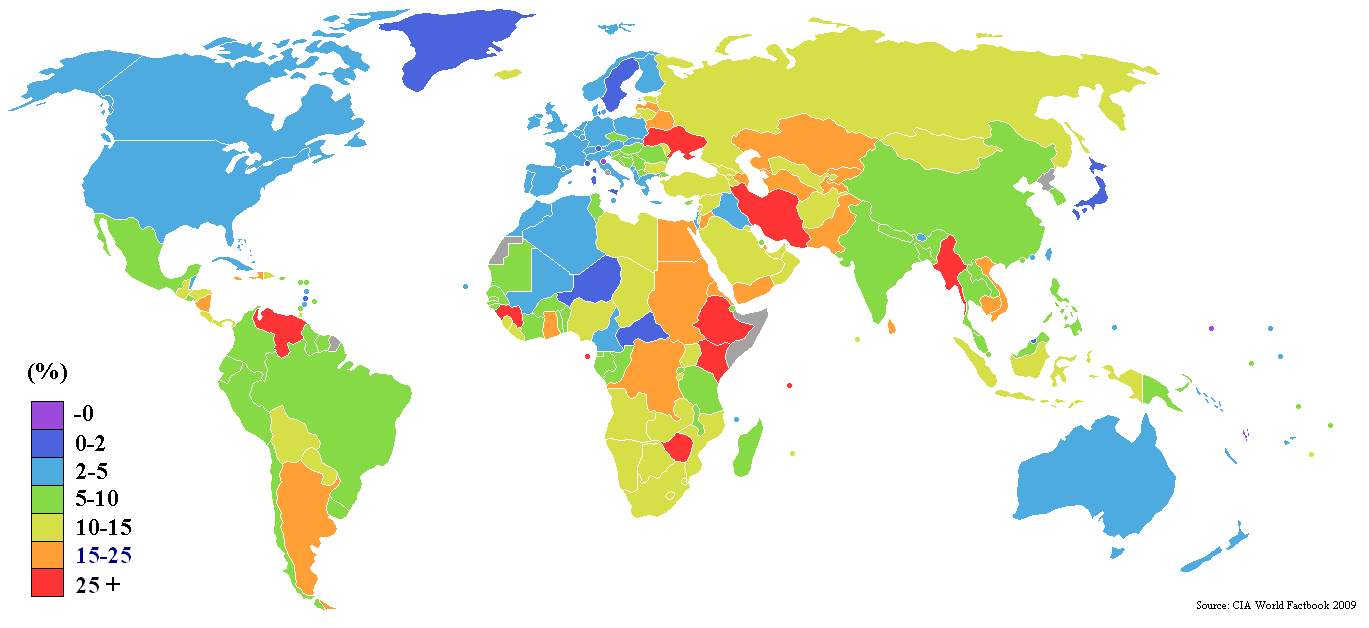 Karte inflationsraten der laender der Welt