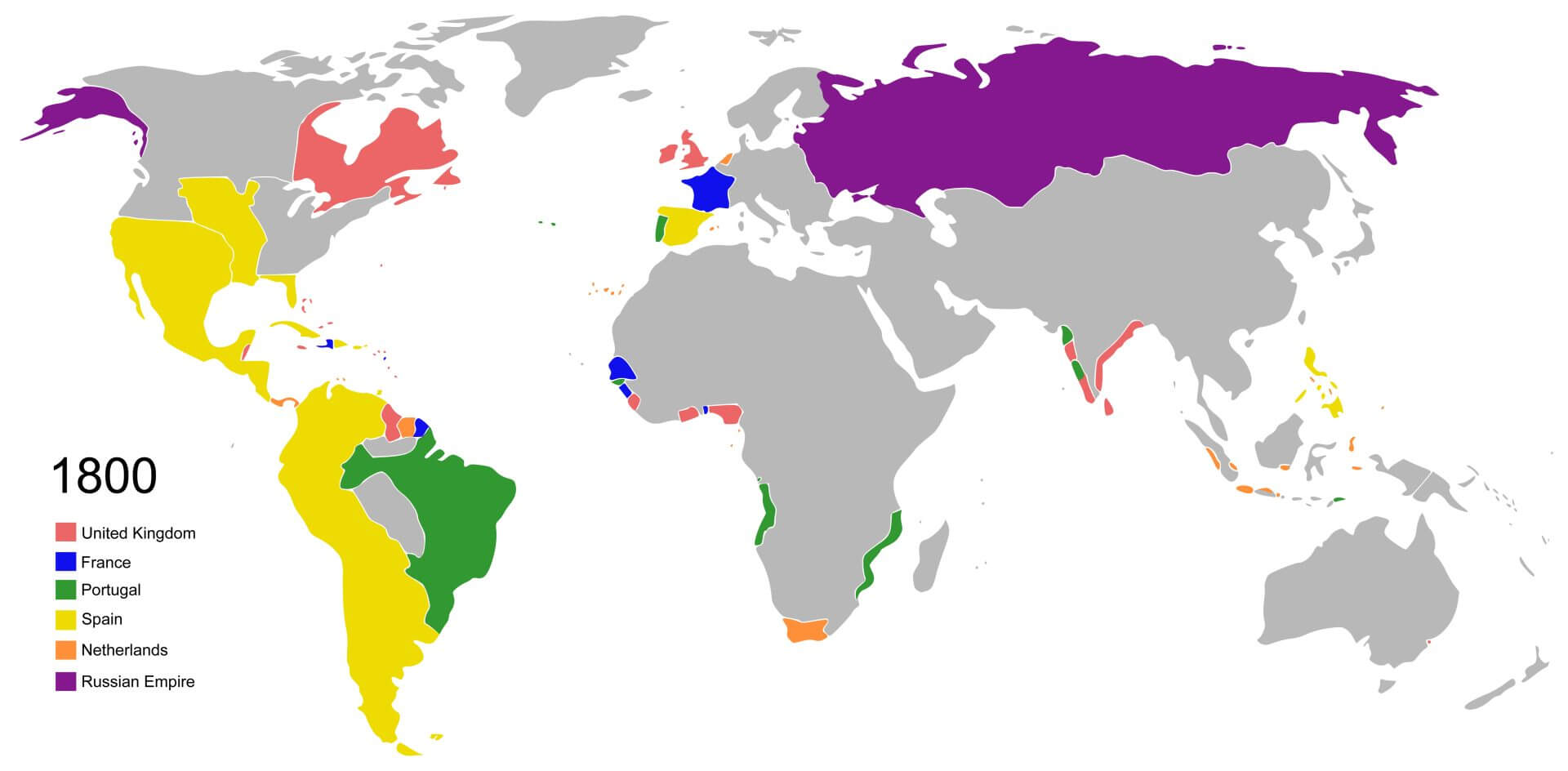 Leere kolonialkarte der Welt 1800