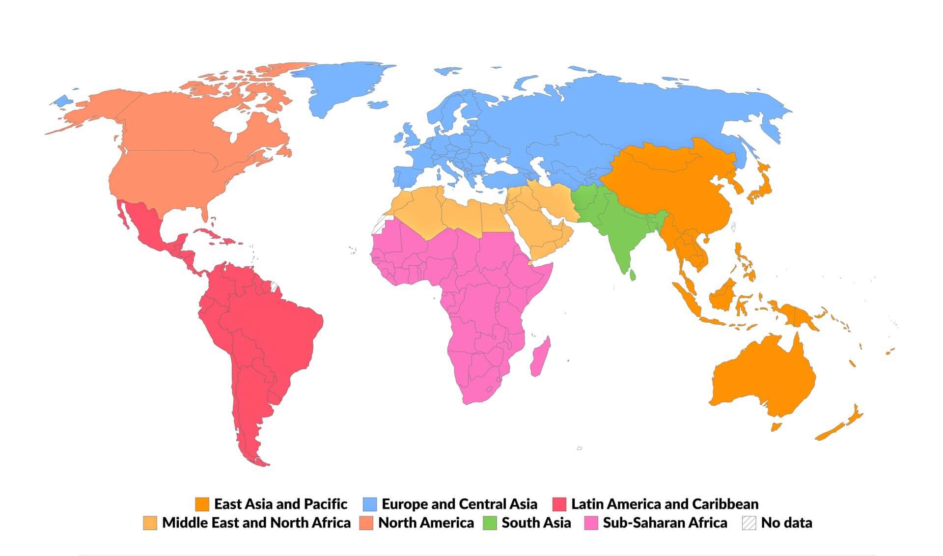 Leere regionenkarte der Welt