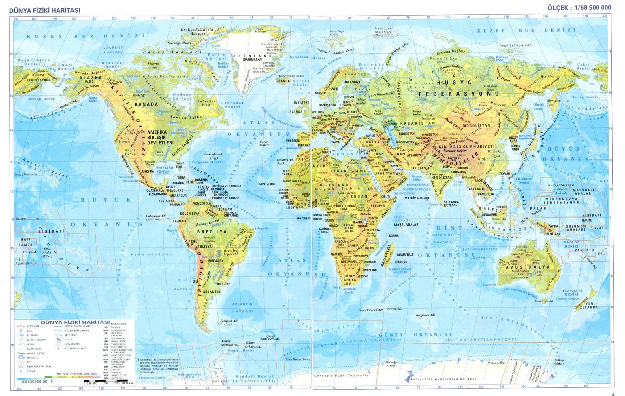 Physische Karte der Länder der Welt