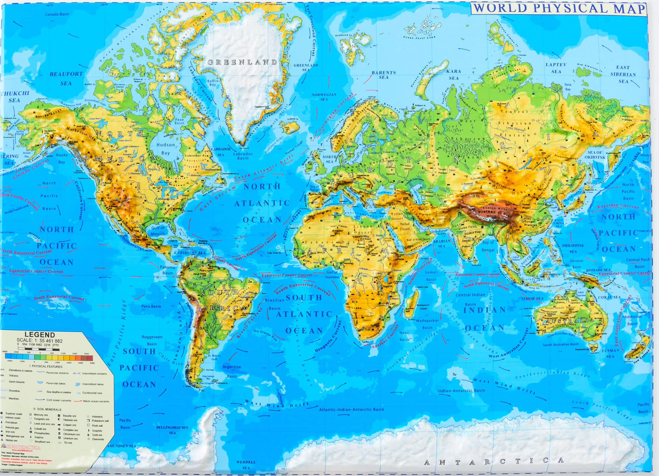 Physische Weltkarte nach Höhen und Landschaften