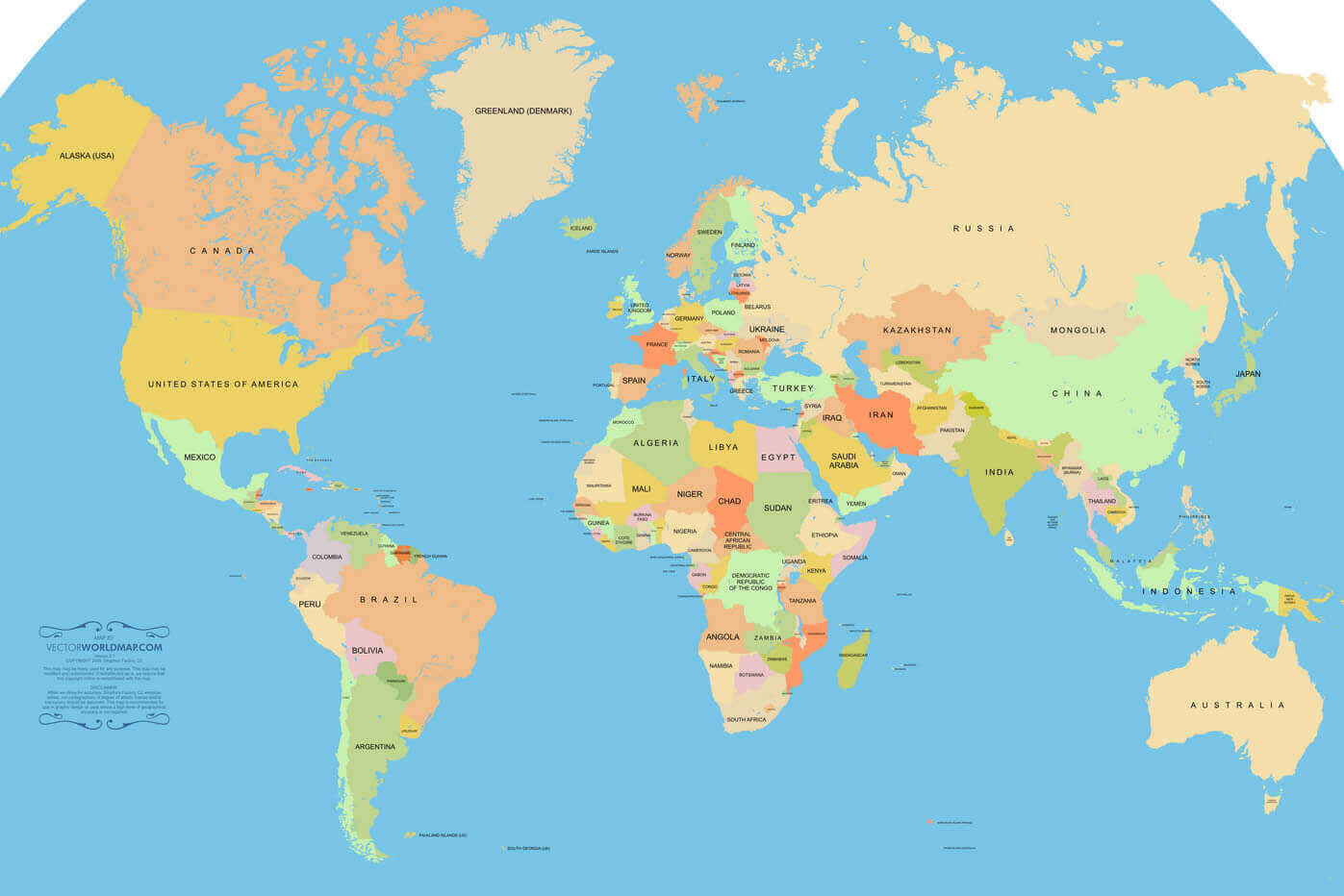 Politische weltkarte mit laendern und nationalgrenzen