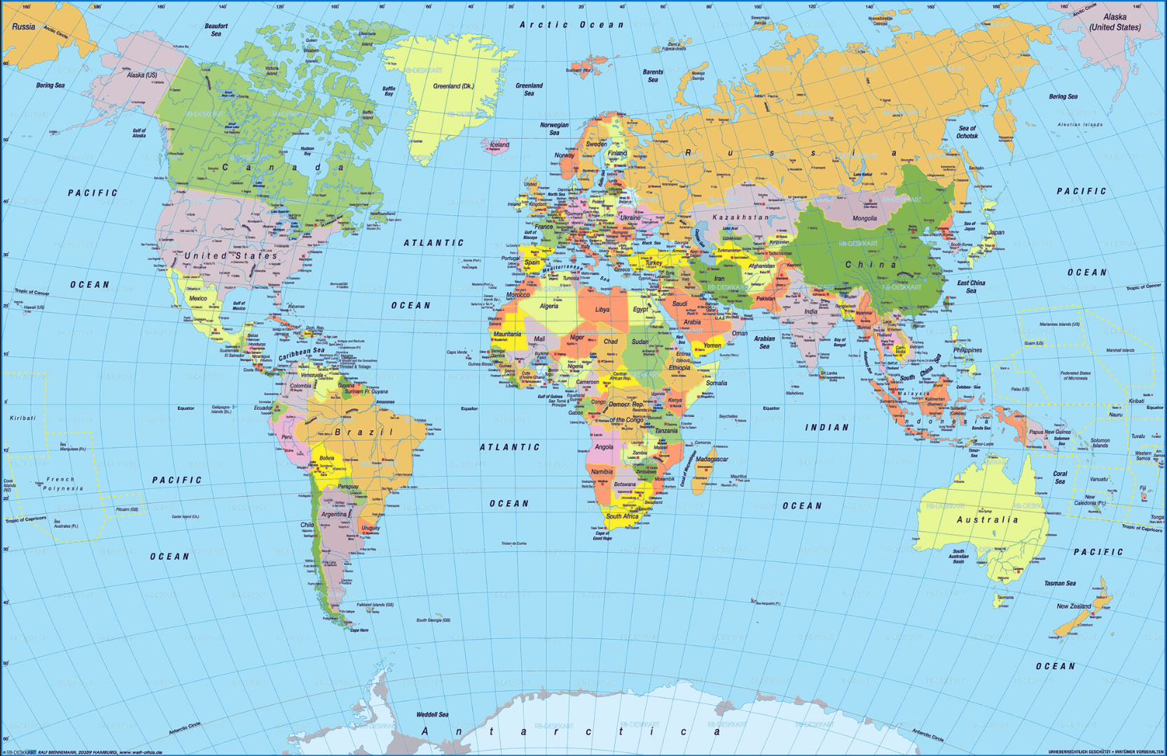 Politische weltkarte nach land
