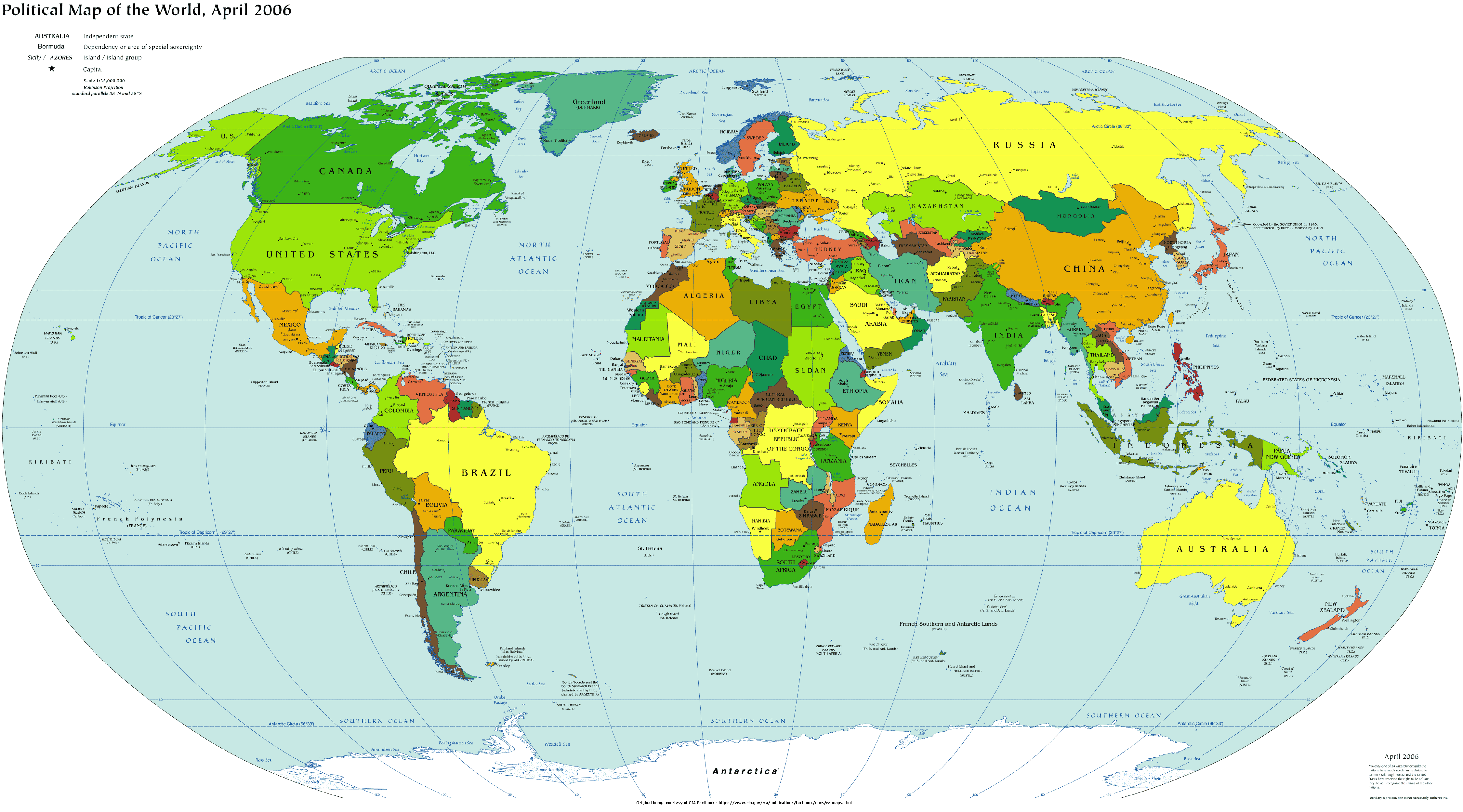Politische Weltkarte auf englisch