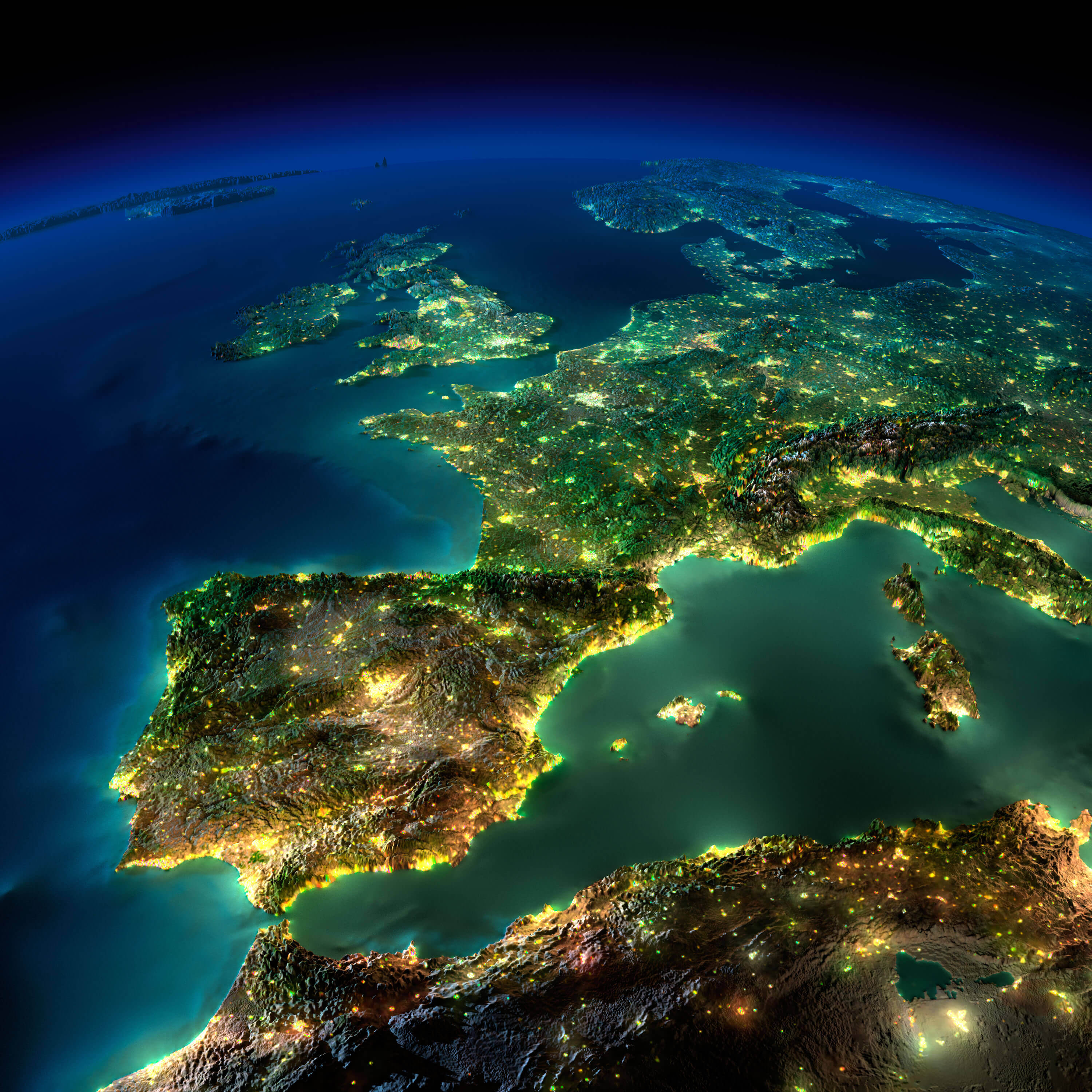 Satellitenkarte Europa der Welt nachts